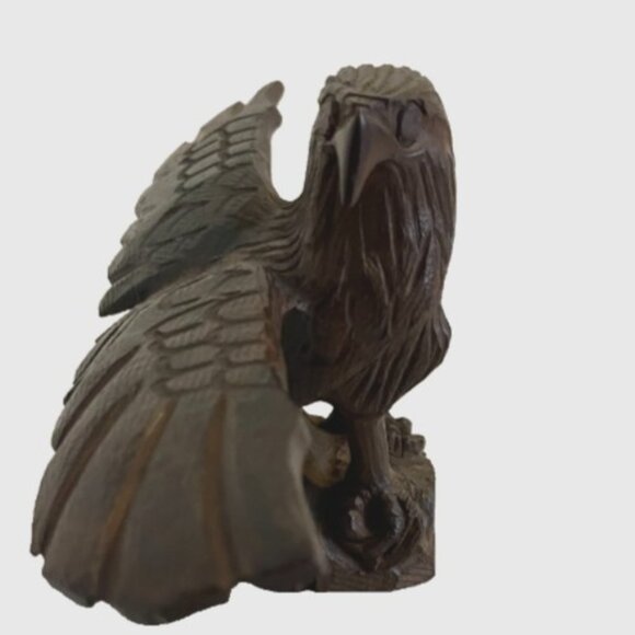 Other - Vintage Bald Eagle Art Hand Carved Sculpture Statue Solid Wood Opened Wings Bird